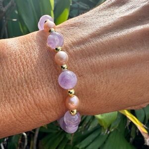 Handmade Amethyst freshwater Pearl 18k Gold Filled Made on Maui Bracelet